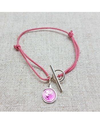 Bracelet religieux fermoir argent et médaille miraculeuse sur lien coton bleu