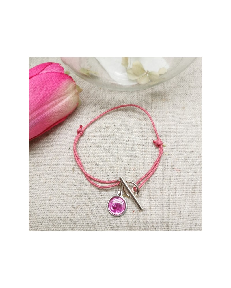 Bracelet religieux fermoir argent et médaille miraculeuse sur lien coton bleu