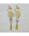 Boucle d'Oreille dorée longue arabesque et chaine coloris gris