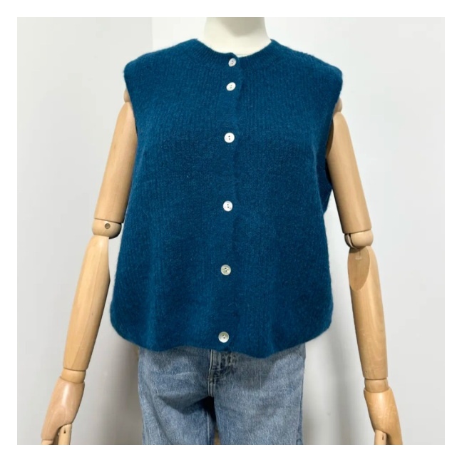 Gilet côtelé sans manche col rond