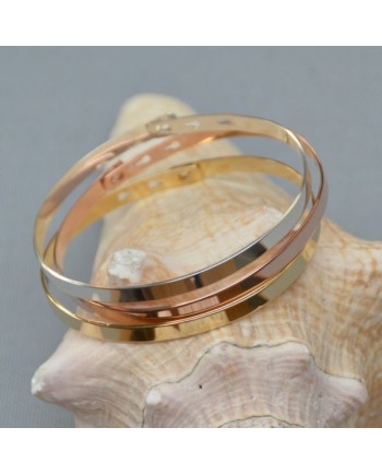 Trio de bracelets Jonc large Argent, plaqué Or, plaqué Or rose