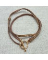 Bracelet fermoir plaqué Or double tour de lien façon cuir marron