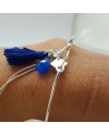Bracelet jonc pompon et breloque en plaqué Or coloris bleu vif