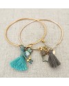 Bracelet jonc pompon et breloques Argent ou plaqué Or 