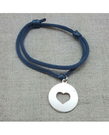 Bracelet cible coeur Argent sur lien elastique double tour 