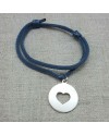 Bracelet cible coeur Argent sur lien elastique double tour 