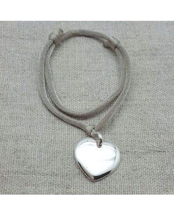 Bracelet coeur bombé Argent elastique double tour 