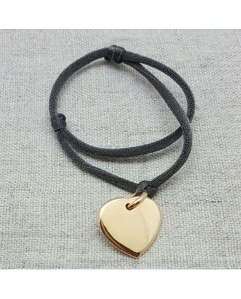 Bracelet coeur bombé plaqué Or sur lienelastique double tour 