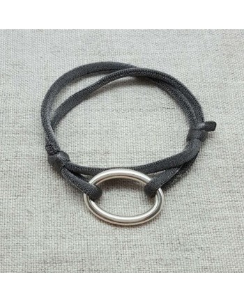 Bracelet Anneau Oval Argent sur lien elastique double tour ajustable