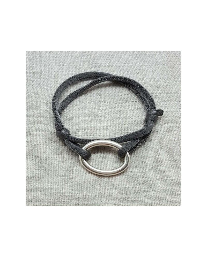 Bracelet Anneau Oval Argent sur lien elastique double tour ajustable
