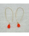 Boucle d'oreille dorée percée longue ovale et pierre orange