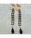 Boucles d'oreilles longues epi emaillé noire avec une pierre