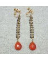 Boucles d'oreilles longues epi emaillé gris avec une pierre orange
