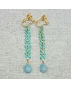 Boucles d'oreilles longues epi emaillé turquoise avec une pierre
