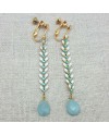 Boucles d'oreilles longues epi emaillé turquoise  et blanc avec une pierre