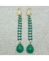 Boucles d'oreilles longues epi emaillé vert avec une pierre