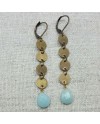 Boucle d'oreille longue pastilles laitons et perle turquoise