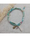 Bracelet religieux lien fin liberty, pompon et vierge émaillée turquoise