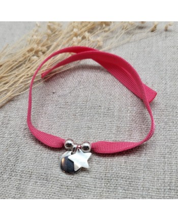 Bracelet breloque coeur argent et étoile nacre