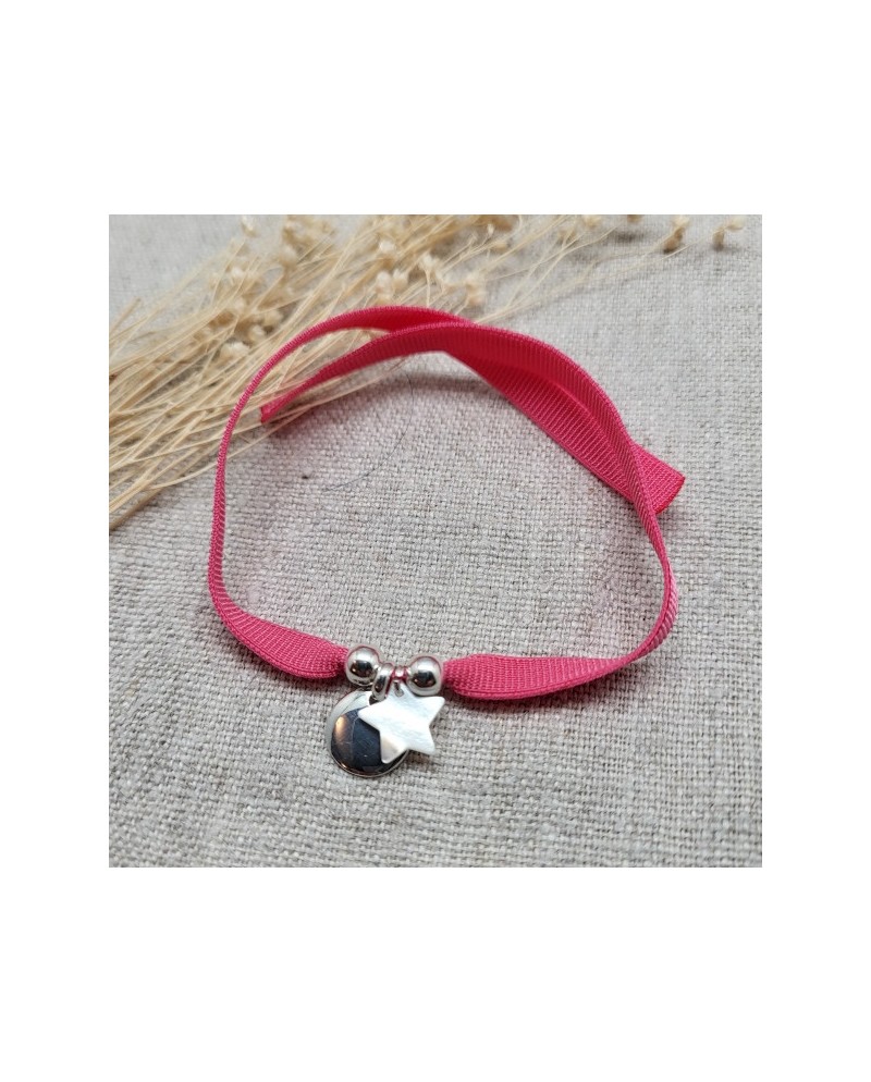 Bracelet breloque coeur argent et étoile nacre