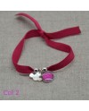 Bracelet religieux colombe en nacre et médaille vierge rose framboise sur lien elastique 