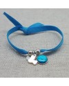 Bracelet religieux colombe en nacre et médaille vierge bleue sur lien elastique 