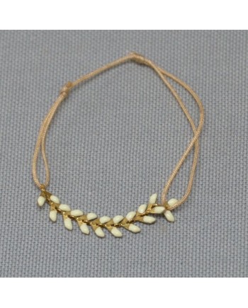 Bracelet epi émaillé beige sur lien coton ajustable