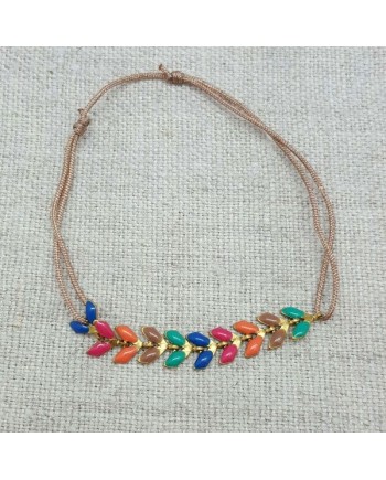 Bracelet epi émaillé multicolore sur lien coton ajustable