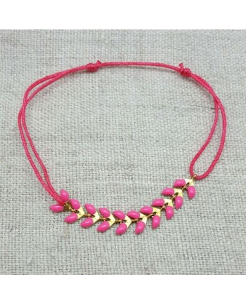 Bracelet epi émaillé rose fushia sur lien coton ajustable