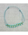 Bracelet epi émaillé turquoise sur lien coton ajustable