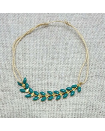 Bracelet epi émaillé vert sur lien coton ajustable