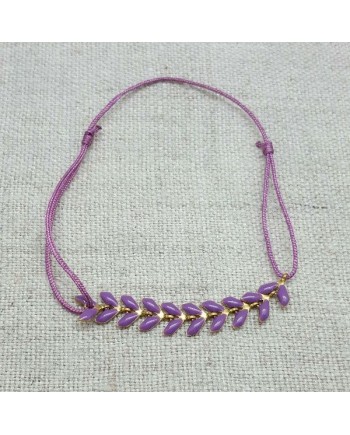 Bracelet epi émaillé parme sur lien coton ajustable