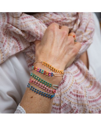 Bracelet epi émaillé multicolore sur lien coton ajustable