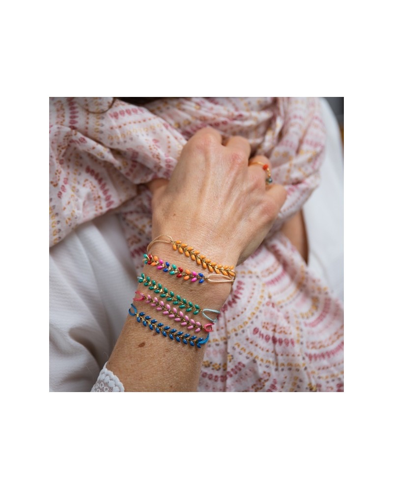 Bracelet epi émaillé multicolore sur lien coton ajustable