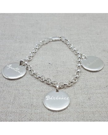 Bracelet breloques à graver médaille ou coeur sur chaîne argent
