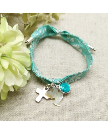Bracelet liberty colombe et croix argent