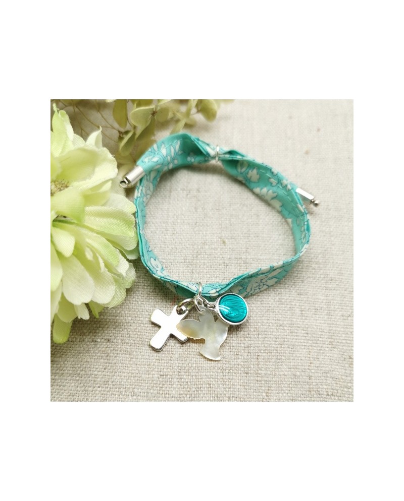 Bracelet liberty colombe et croix argent