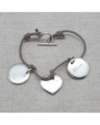 Bracelet breloques à graver médaille ou coeur