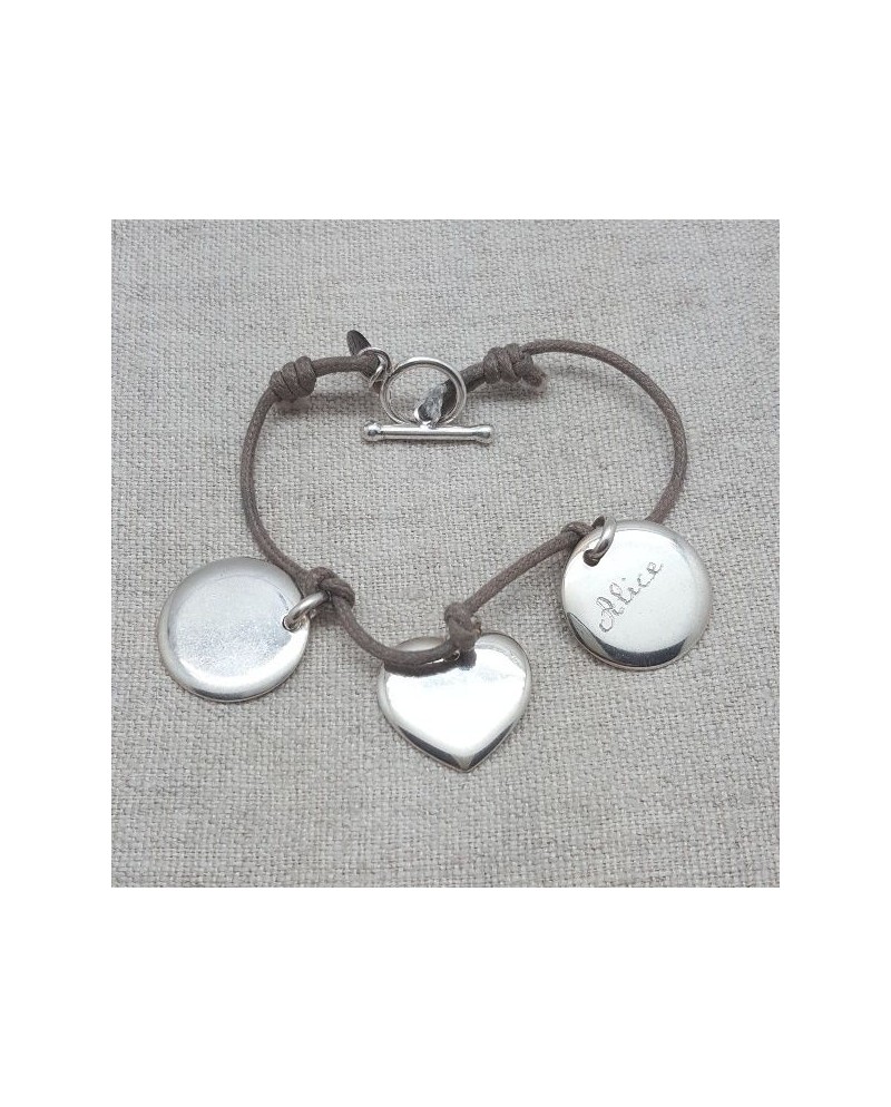 Bracelet breloques à graver médaille ou coeur