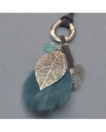 Sautoir plume colorée et breloque argenté