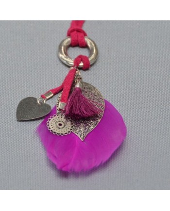 Sautoir plume colorée et breloque argenté