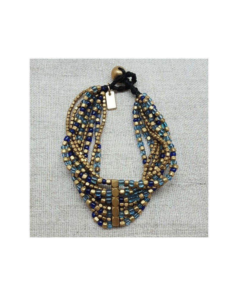 bracelet large perles naturelles argentées et noires