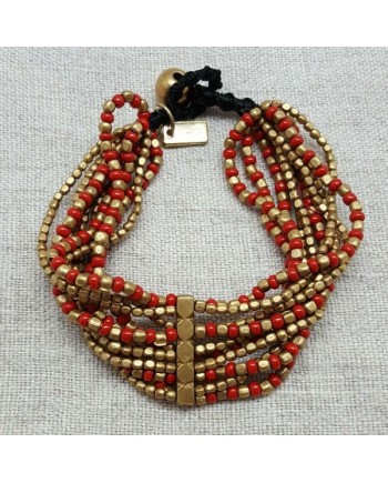 bracelet large perles naturelles argentées et noires