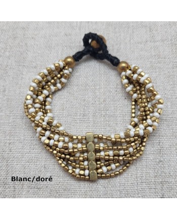 bracelet large perles naturelles argentées et noires