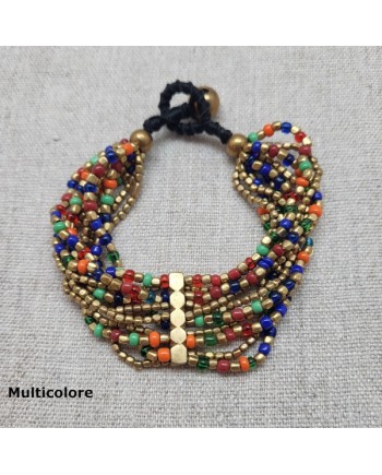 bracelet large perles naturelles argentées et noires