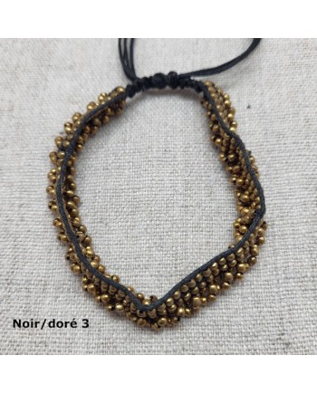 bracelet large perles naturelles argentées et noires