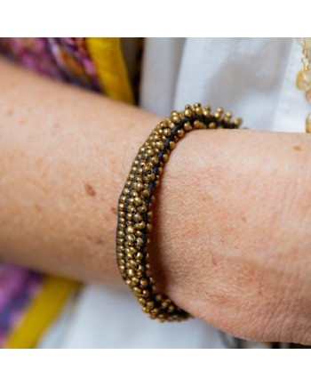 bracelet large perles naturelles argentées et noires