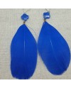 Boucle d'oreille grande plume bleu vif