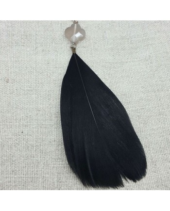 Boucle d'oreille grande plume noire