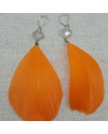 Boucle d'oreille grande plume orange